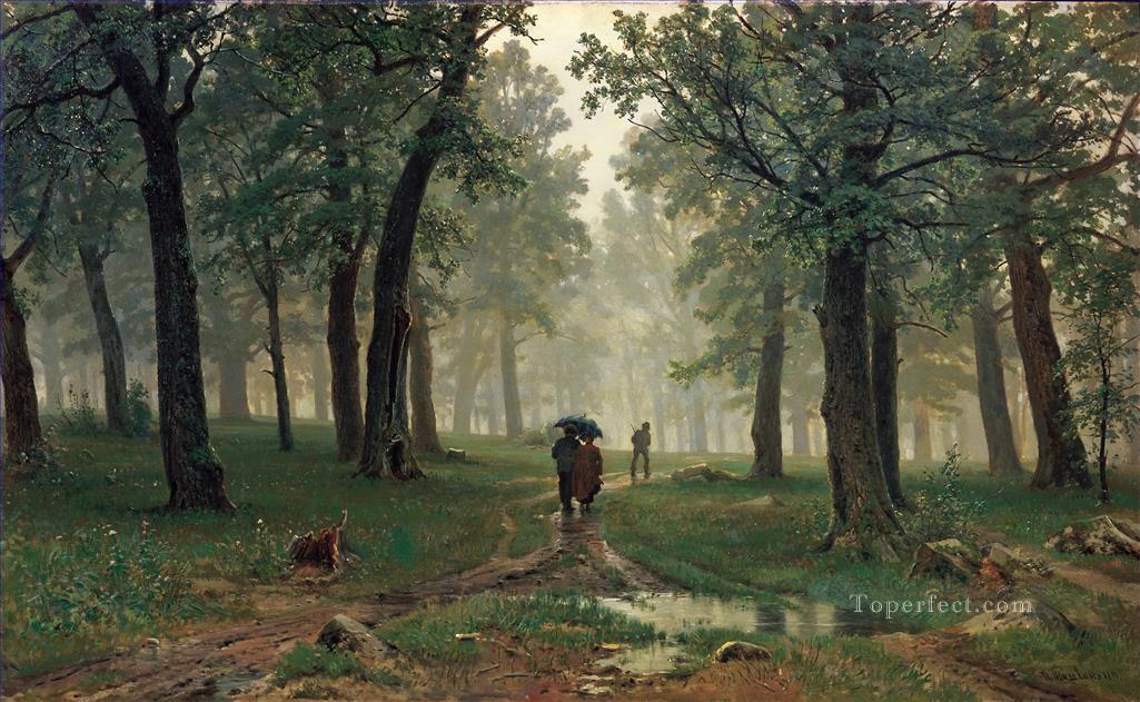 Lluvia en el bosque de robles paisaje clásico Ivan Ivanovich árboles Pintura al óleo